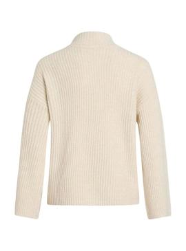 Camisola Vila Vilassia com gola de zíper bege para mulher.