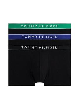 Pack 3 cuecas Tommy Hilfiger Trunk preto com cintura colorida para homem.
