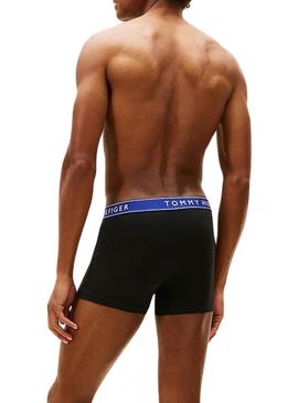 Pack 3 cuecas Tommy Hilfiger Trunk preto com cintura colorida para homem.