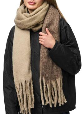 Cachecol Pieces Bea xadrez marrom comprido para mulher