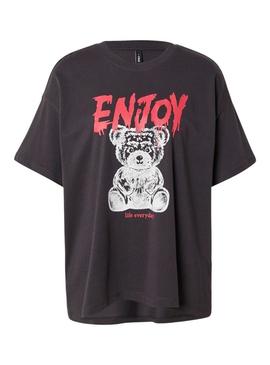 Camiseta Only Vivvi Enjoy cinza para mulher