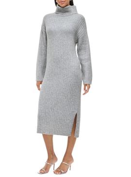 Vestido Vila Vilassia em malha com gola alta cinza para mulher.