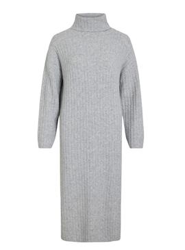 Vestido Vila Vilassia em malha com gola alta cinza para mulher.