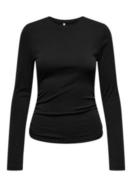 Camisa Only Free Rib Slub preta para mulher.