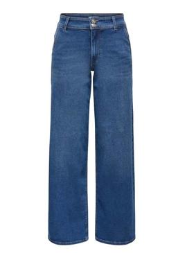Calça de ganga Only Astoria wide leg azul médio para mulher.