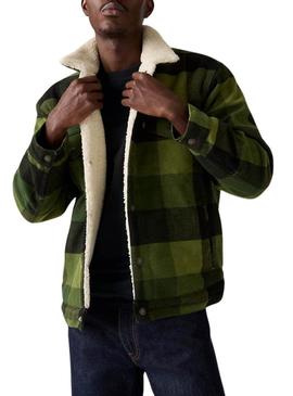 Jaqueta Levis Trucker Plaid Sherpa xadrez verde para homens
