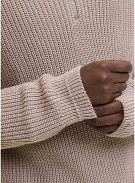 Camisola Jack and Jones Kaito Zip bege para homem.