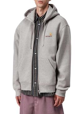 Moletom Carhartt American Script com zíper cinza para homem