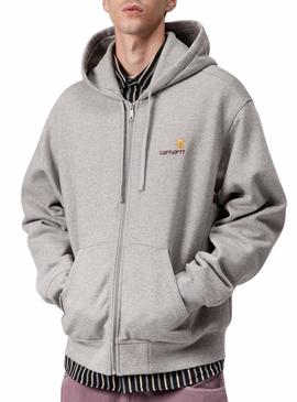 Moletom Carhartt American Script com zíper cinza para homem