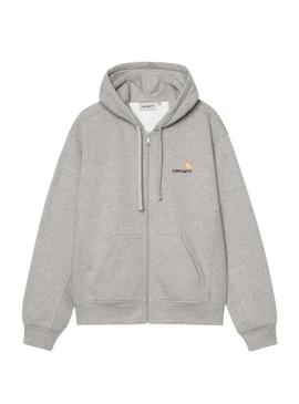Moletom Carhartt American Script com zíper cinza para homem
