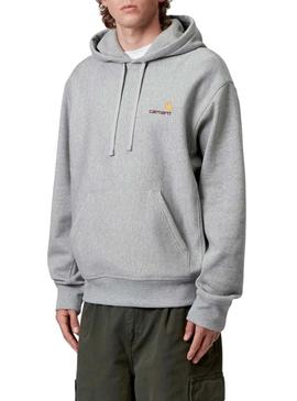 Moletom com capuz Carhartt Hooded American Script cinza escuro para homem.