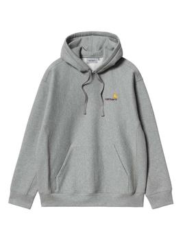 Moletom com capuz Carhartt Hooded American Script cinza escuro para homem.