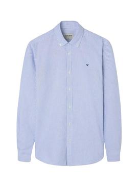 Camisa Silbon esporte oxford raquete listrada azul para homem.