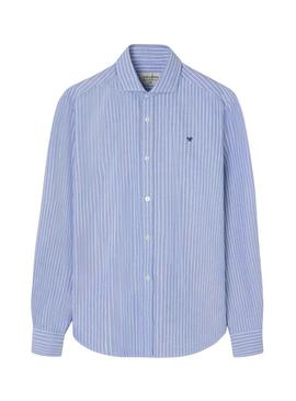 Camisa Silbon esporte oxford raquete listrada azul para homem.