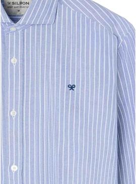Camisa Silbon esporte oxford raquete listrada azul para homem.