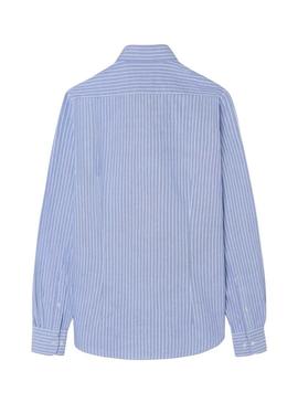 Camisa Silbon esporte oxford raquete listrada azul para homem.