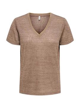 Camiseta Only Beatrice manga curta tostada para mulher.