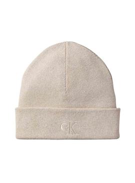 Gorro Calvin Klein logo CK bege para homem.