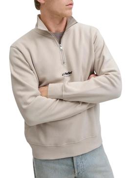 Moletom com zíper Jack and Jones Soho bege para homem.