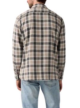 Camisa Levi's Jackson Worker em xadrez bege de flanela para homem.