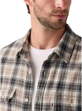 Camisa Levi's Jackson Worker em xadrez bege de flanela para homem.
