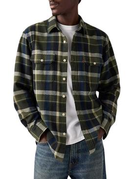 Camisa Levis Jackson Worker xadrez verde de flanela para homem.