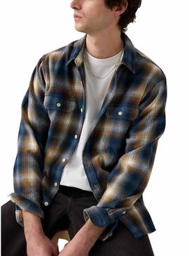 Camisa Levis Jackson Worker xadrez azul de flanela para homem.