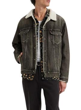 Jaqueta jeans Levi's Sherpa Relaxed preta para homem.