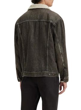 Jaqueta jeans Levi's Sherpa Relaxed preta para homem.