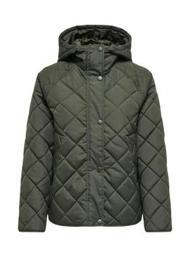 Casaco acolchoado com capuz verde Only Sigga para mulher.
