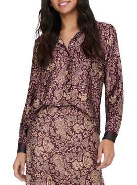 Camisa Only Jane estampado Pasley granate para mulher.