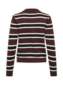 Camisa polo de malha listrada granate para mulher da Only London.