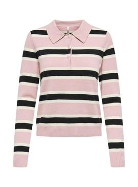 Camisola de malha com listras rosa para mulher da Polo Only London.
