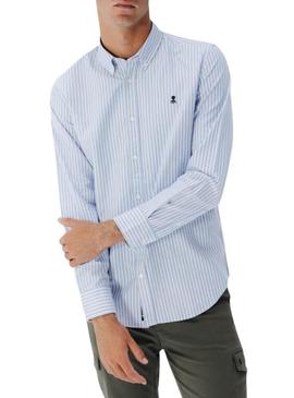 Camisa El Pulpo Casual Oxford listrada azul para homens