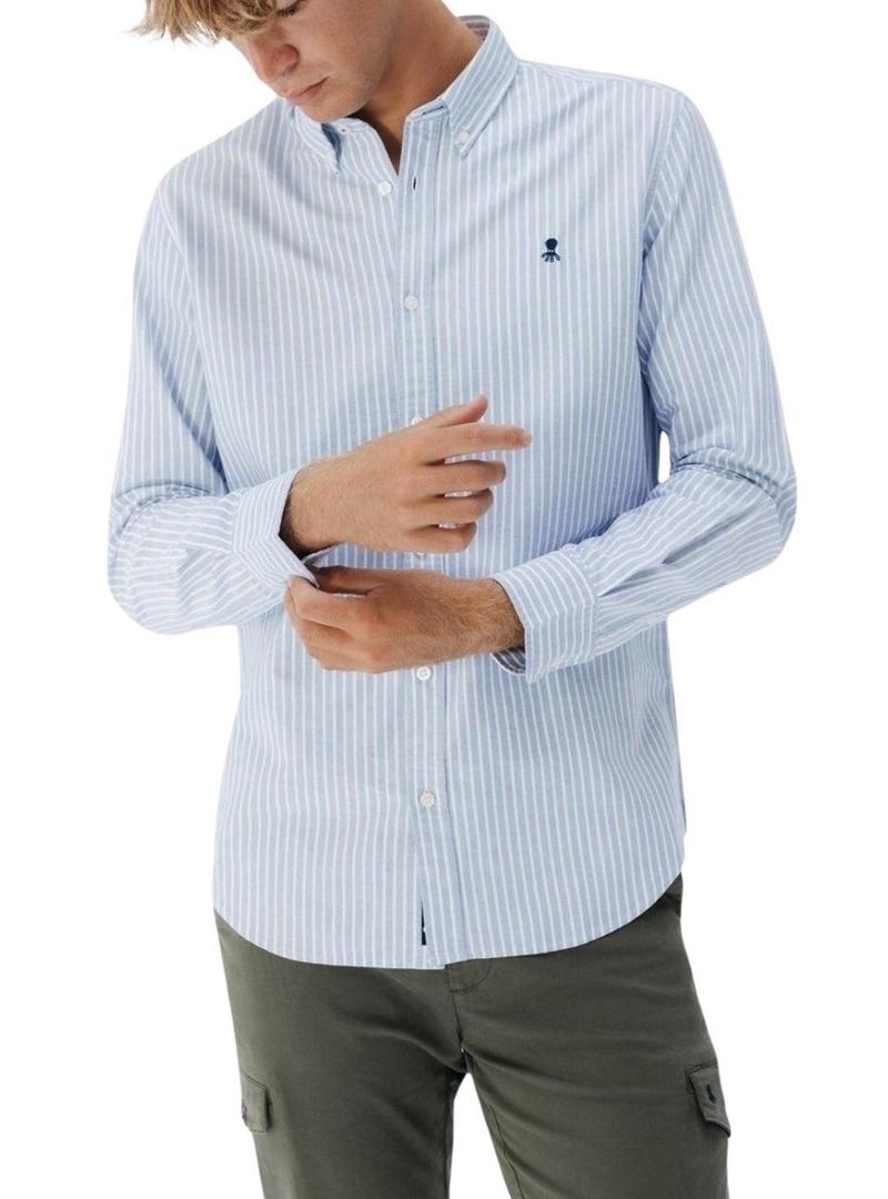 Camisa El Pulpo Casual Oxford listrada azul para homens