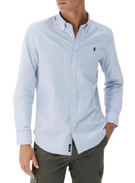 Camisa El Pulpo Casual Oxford listrada azul para homens