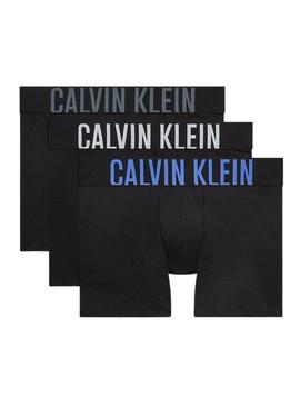 Pack 3 cuecas Calvin Klein Trunk preto com logotipo multicolorido para homem.