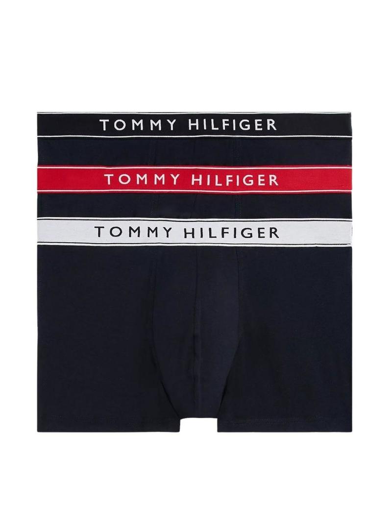 Pacote de 3 cuecas Tommy Hilfiger Trunk com estampa marinha para homens.