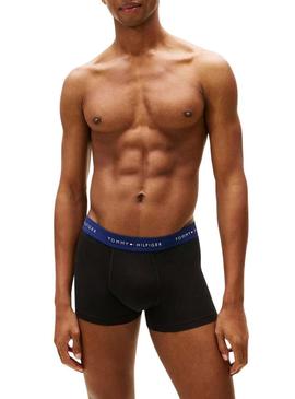 Pacote de 3 cuecas Tommy Hilfiger Trunk com cintura com logo preto para homem.