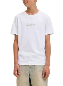 Camiseta Jack and Jones Bleecker branca para criança.