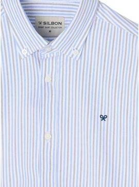 Camisa Silbon esporte oxford listrada azul e verde para homem