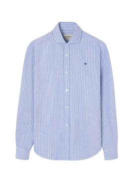 Camisa Silbon sport oxford raya fina azul para homem.
