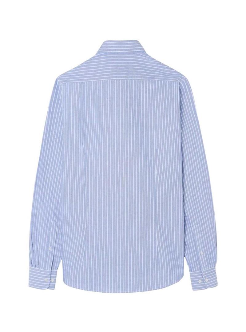 Camisa Silbon sport oxford raya fina azul para homem.