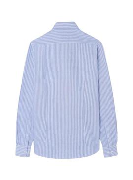 Camisa Silbon sport oxford raya fina azul para homem.