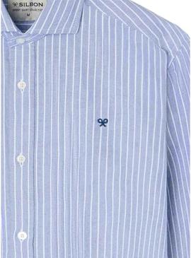 Camisa Silbon sport oxford raya fina azul para homem.
