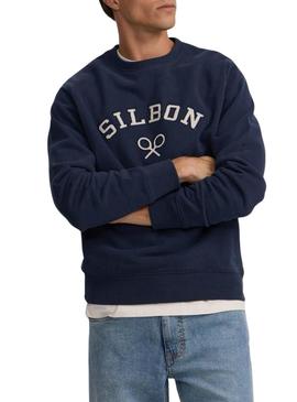 Moletom Silbon com meio ziper e pana marinho para homem.