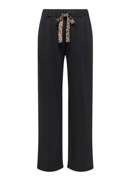 Calça Only Alina laços leopardo preto para mulher.