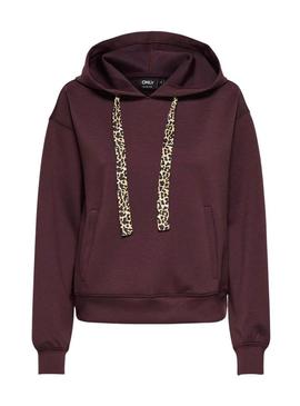 Moletom Only Alina laços de leopardo grená para mulher