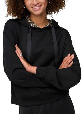 Moletom Only Alina com capuz de leopardo preto para mulher.