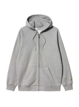 Moletom com zíper Carhartt Chase capuz cinza para homem